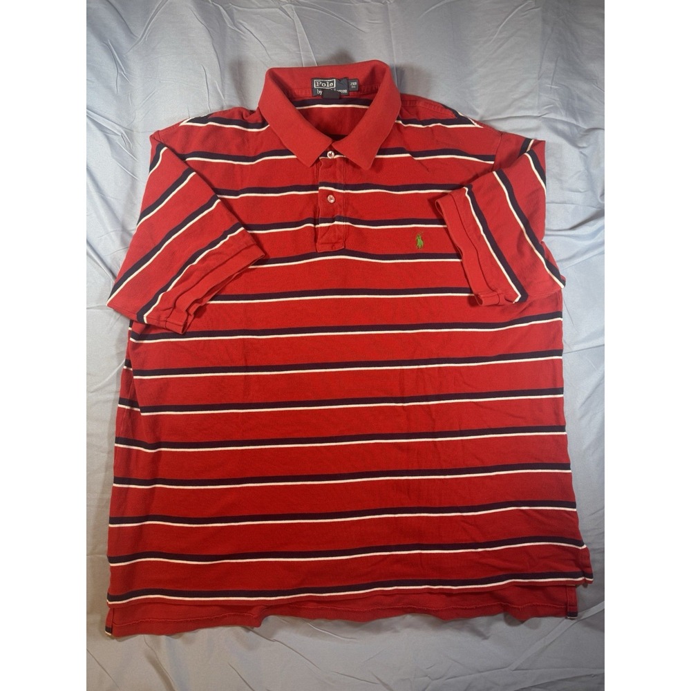Polo Ralph Lauren Men's Red & Blue Striped Short Sleeve Polo Size 2XB